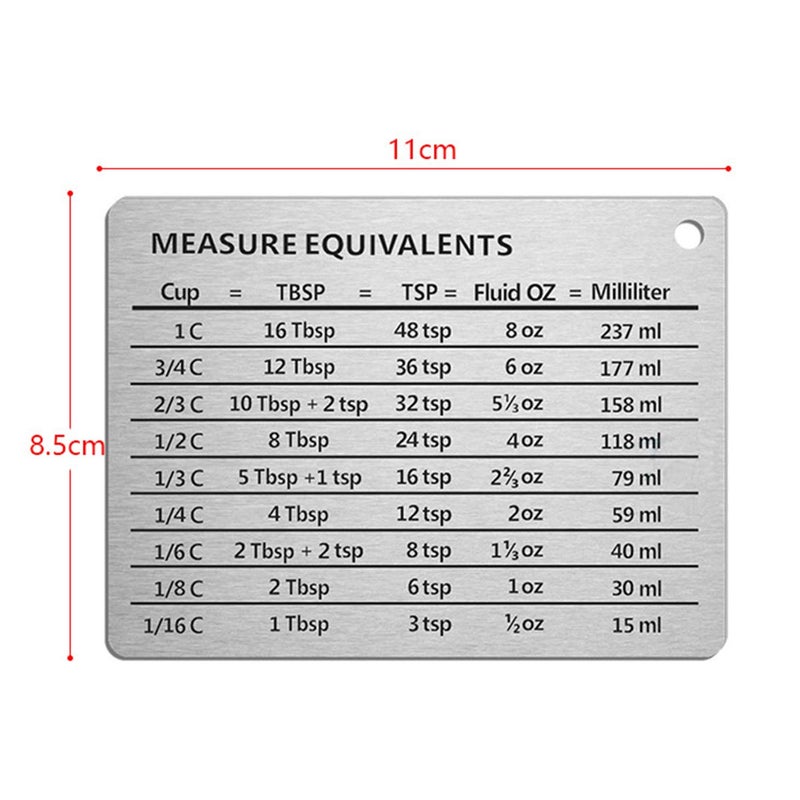 SOONHUA Measurement Conversion Refrigerator Magnet, kitchen Measurement Conversion Chart Stainless Steel Refrigerator Magnet for Cups Tablespoons Teaspoons Fluid Oz Milliliters - Image 5
